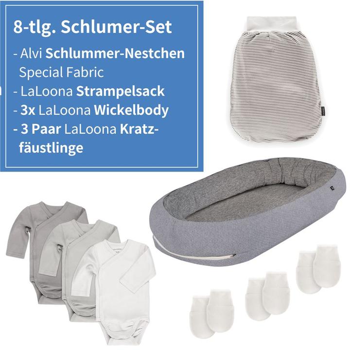 Produktbild Alvi Babynestchen & Bettschlangen 8-tlg. Schlummer-Set - Nestchen + 3 Bodys +
