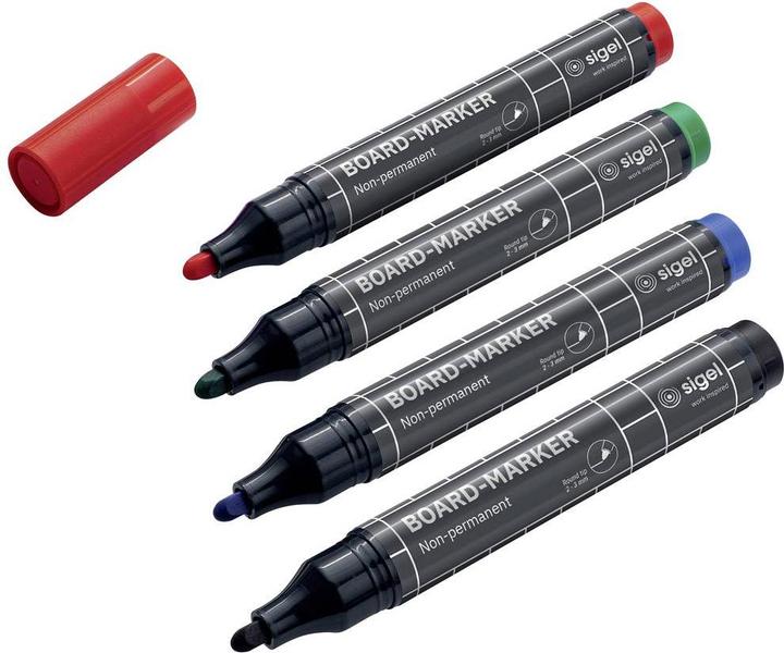 Actual product image Sigel Non-permanent marker 4 pieces, black/blue/green/red (Green, Red, Black, Blue, 3 mm, 4 x)
