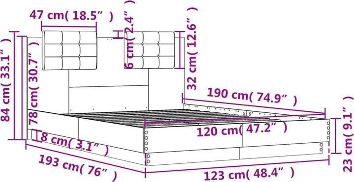 Actual product image VidaXL Bed frame with Sonoma oak headboard (120 x 190 cm)