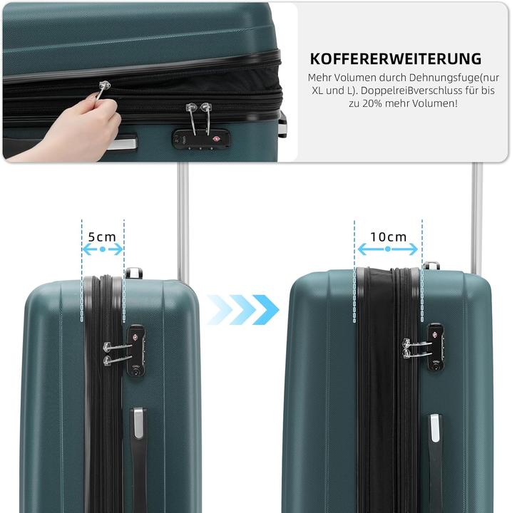 Actual product image Beibye 3-teiliges Trolley-Reisekofferset (115 l, Hand luggage (up to 50 litres), M (50 - 90l), L (90 - 115l))