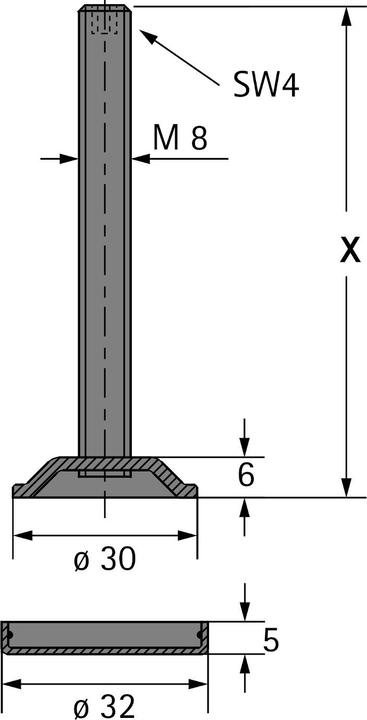 Actual product image Hettich Sockelverstellschraube 70 mm, mit Gewinde M8 (Universal glider, 1 Piece)