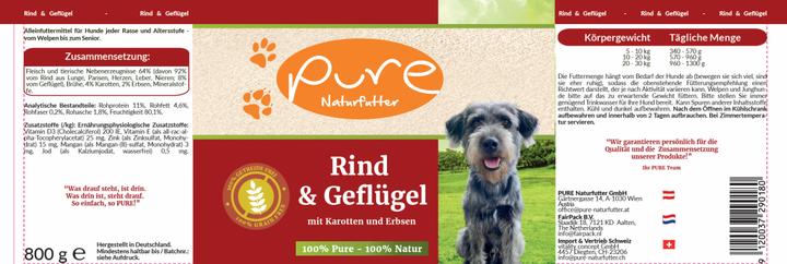 Image du produit Pure Naturfutter Menu pour chien Boeuf & Volaille avec Légumes (Adulte, Junior, Senior, 1 pcs, 800 g)