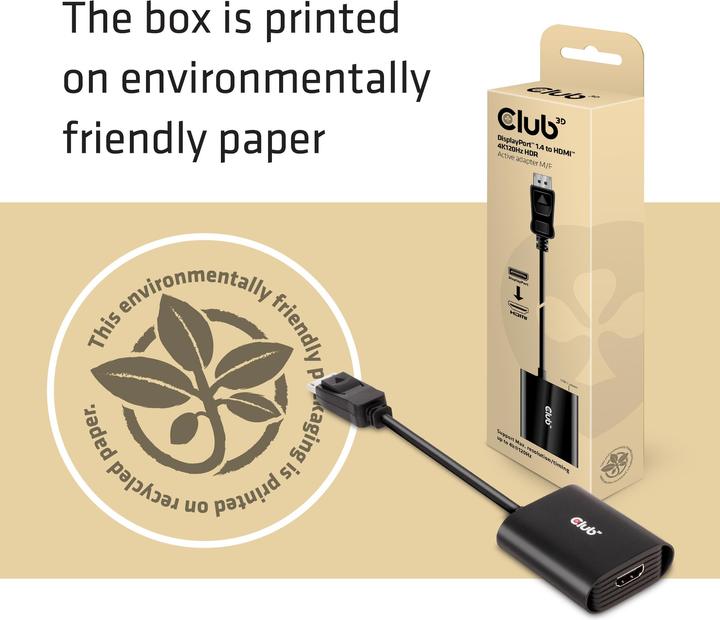 Produktbild Club 3D Adapter DP 1.4 auf HDMI 4K120Hz HDR Aktiver Adapter (HDMI, 6.20 cm)