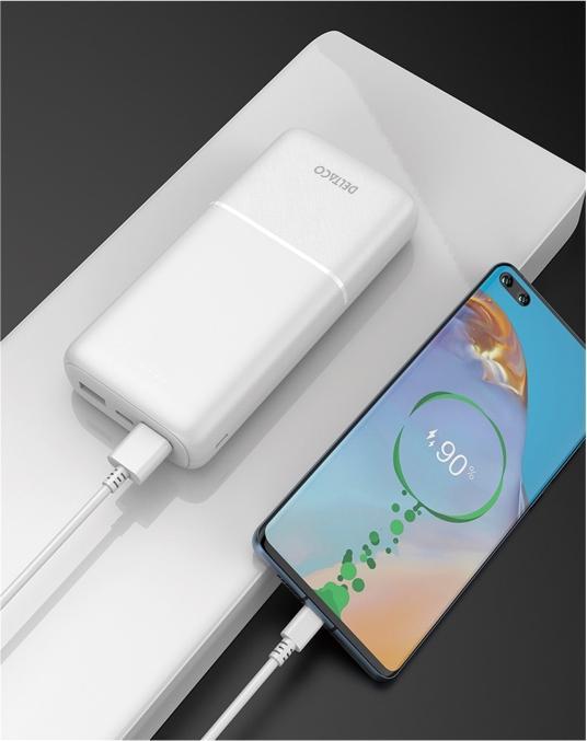 Image du produit Deltaco Banque d'alimentation 20,000 mAh, 2x USB-A, 1x USB-C - Blanc (20000 mAh)