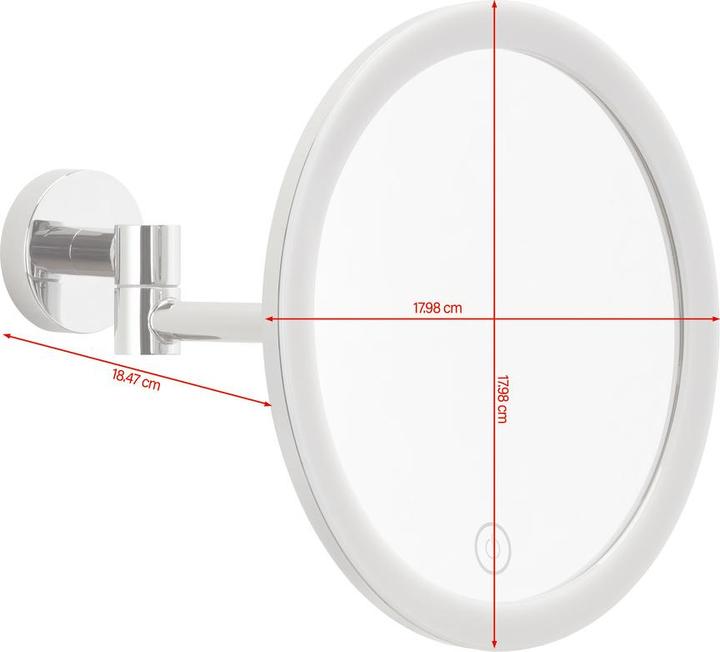 Produktbild tesa VISIOON LED-Kosmetikspiegel mit Beleuchtung, 5-fach-Vergröss. - Wandmontage ohne Bohren, Chrom (8 x 22 x 18 cm)