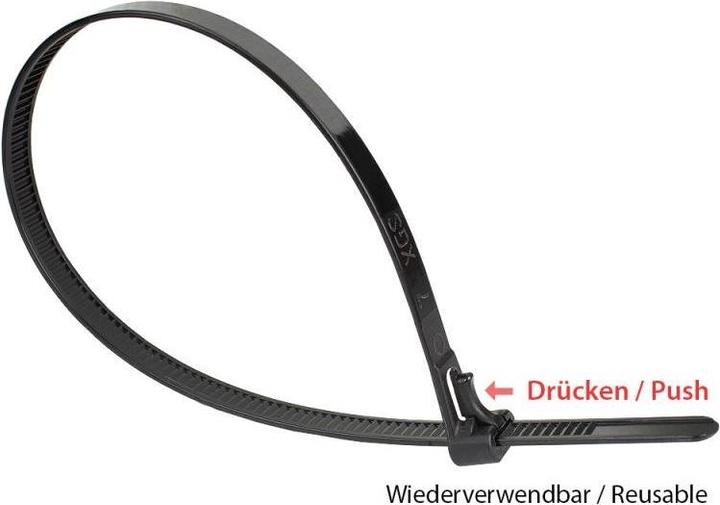 Actual product image Varia SO-37897 - Reusable cable tie 300 x 7.4 mm, black, -40°C to +80°C, 100 pcs. (Plastic cable ties, 300 mm, 100 pcs.)