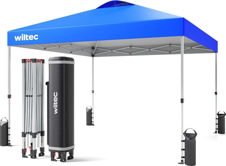 Wiltec Pop up gazebo 3x3m blue wheels garden gazebo folding gazebo camping party (300 cm, 300 cm)