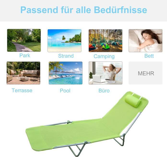 Immagine prodotto Swisshandel24 Sonnenliege Gartenliege Relaxliege Bäderliege Zweibeinliege 4 Farben (Grün) (182 cm)