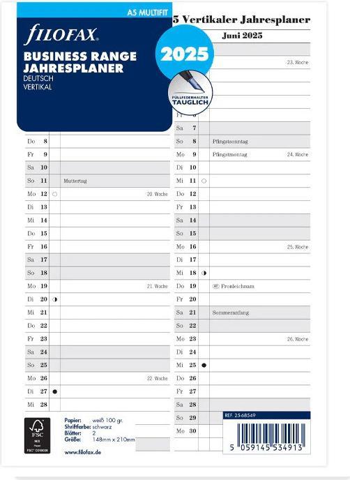 Immagine prodotto Filofax A5 PIANO ANNUALE 2025 TEDESCO (A5, Tedesco)