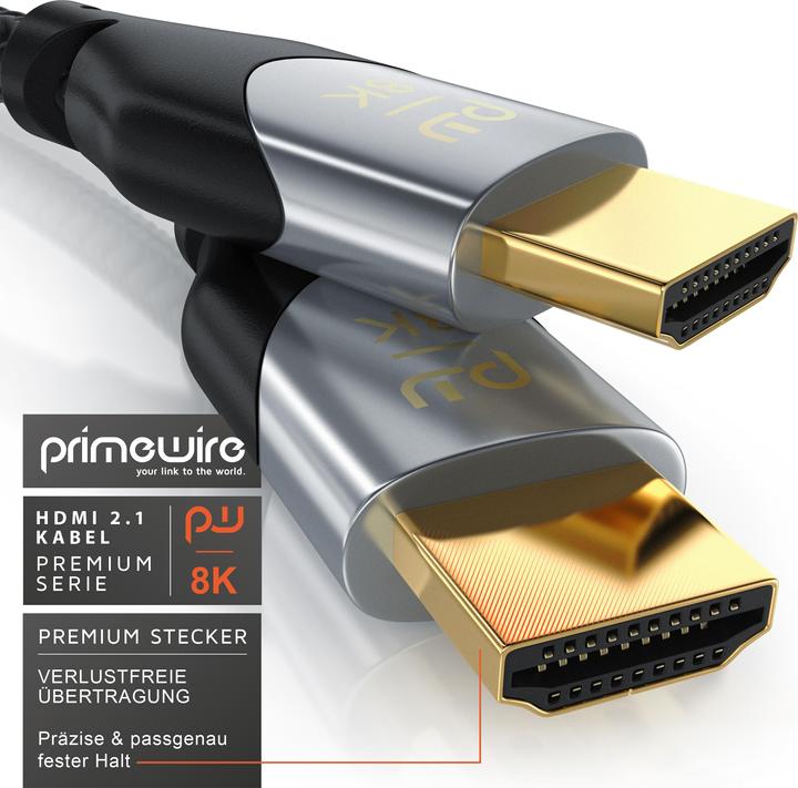 Actual product image Primewire HDMI Cable 2.1, Type A, UHD, Ethernet, 8K 7680 x 4320 @ 120 Hz, 4k @ 240 Hz, 3D TV, eARC, HDR10+ (1.50 m, HDMI)