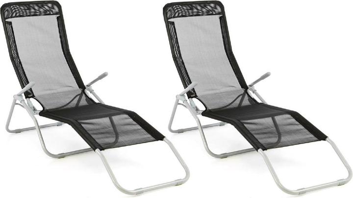 Produktbild VCM Gartenliege 2er Set Bäderliege 160 cm Schwarz Armlehne Stahl Relaxliege klappbar (160 cm)