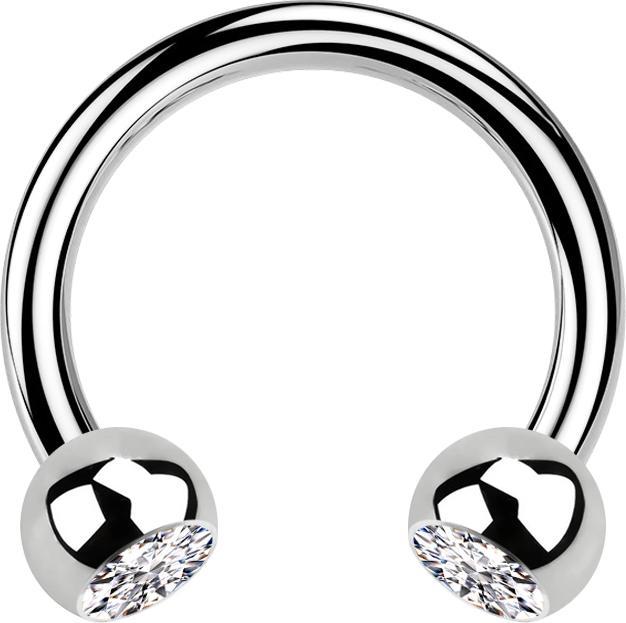 Image du produit Star Piercing Circular Barbell argent avec deux boules de cristal argenté (Acier chirurgical 316L, sans laiton)