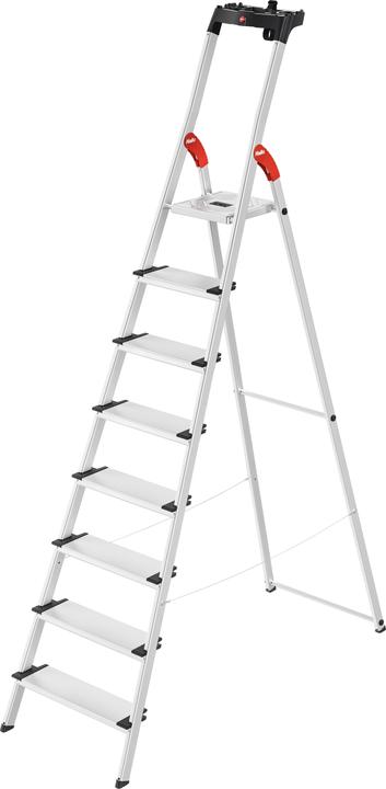 Hailo L80 ComfortLine, Alu-Sicherheits-Stehleiter, 8 Stufen (Stehleiter, 233 cm)