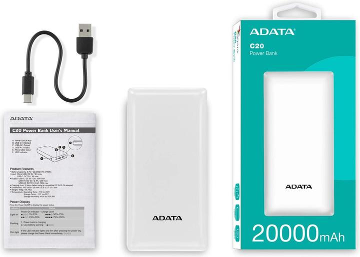 Image du produit Adata C20 (20000 mAh, 15 W, 74 Wh)