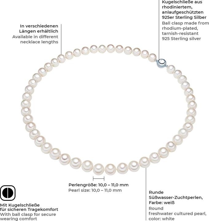 Produktbild Valero Pearls Damen Sterling Silber Süsswasser-Zuchtperle Weiss - 3830 (Sterling Silber, Perlseide)
