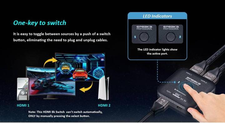 Image du produit SpeaKa Professional SP-11990132 Commutateur HDMI 2+1 ports utilisable de manière bidirectionnelle 76