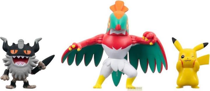 Jazwares Pokémon Battle Figure Set Figurines Lot de 3 Pikachu #8, Mauzinger, Resladero 5 cm