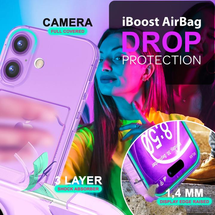 Actual product image Nalia Clear transparent neon silicone cover card holder (Apple iPhone 16)