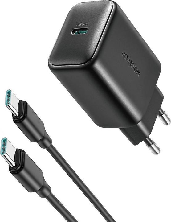 Actual product image Joyroom 25W Single USB-C Charger with 60W C to C Cable, 1m - Black (25 W)