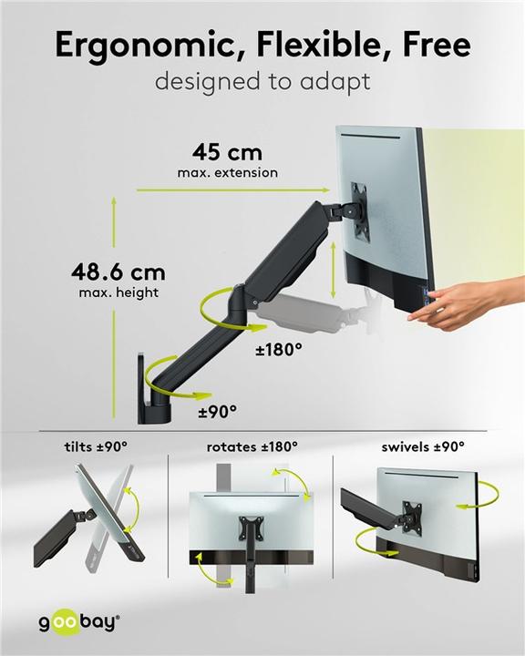 Actual product image Goobay Single monitor wall mount with mechanical spring, black (Wall, 32")