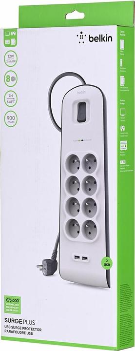 Actual product image Belkin BSV804ca2M 8 AC outputs (8 x, 4-pole, 2 m)