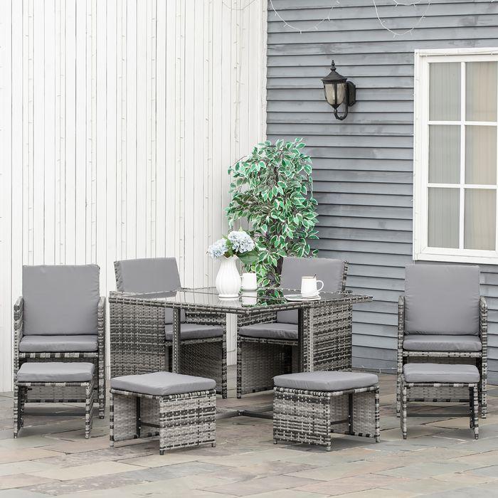 Image du produit Swisshandel24 Ensemble de jardin en poly rotin pour 8 personnes, coussins inclus Gris (109 cm)
