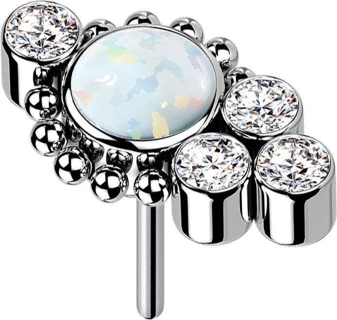 Actual product image Star Piercing Threadless silver beads four crystals silver opal white (Surgical steel 316Without brass, without brassTitanium G23)