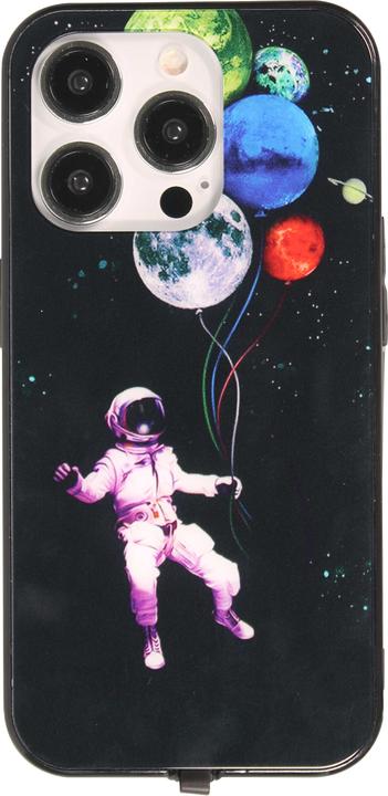 Actual product image PhoneLook Cover Silicone Glossy integrated LED light with USB-C connection Floating Astronaut (Apple iPhone 15 Pro Max)