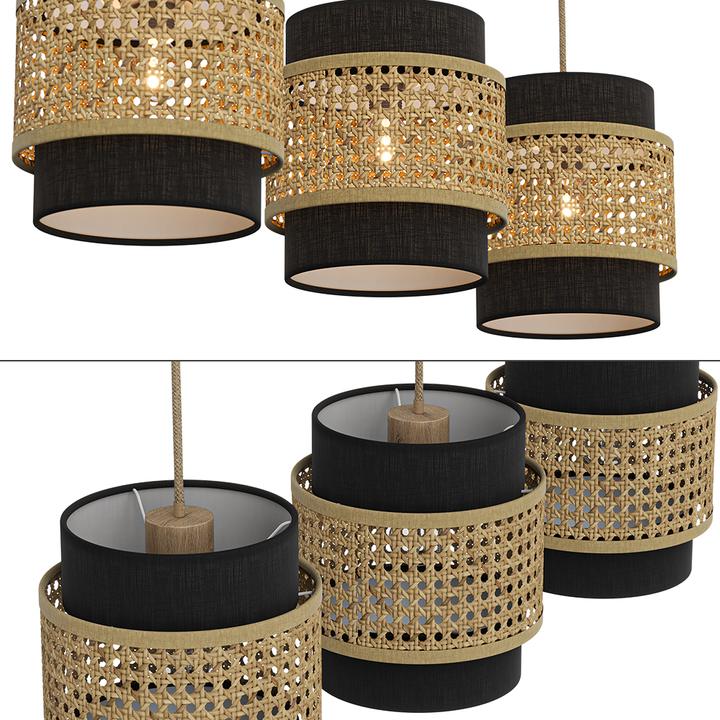 Immagine prodotto Vicco Lampada a sospensione a 3 pezzi Morten, Rattan/nero, 70 x 120 cm (E27)