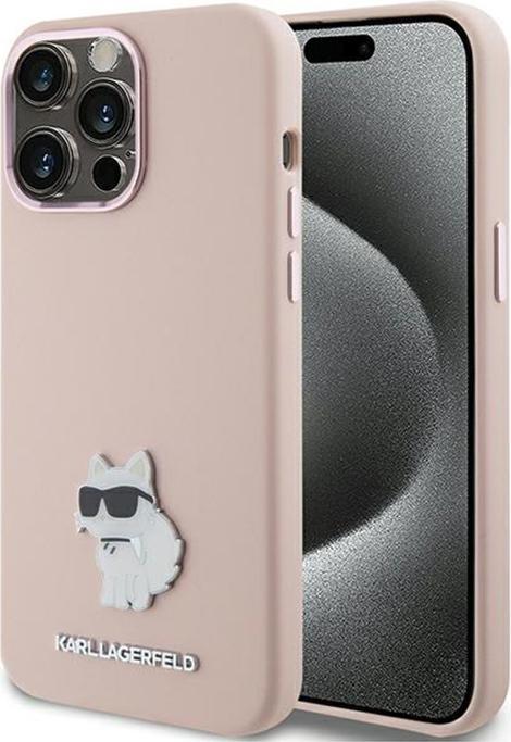 Actual product image Karl Lagerfeld KLHCP15LSMHCNPP iPhone 15 Pro 6.1" różowy/pink Silicone Choupette Metal Pin (Apple iPhone 15 Pro)