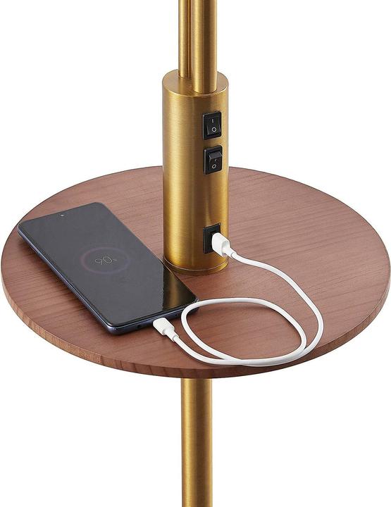 Actual product image Lindby Aovan floor lamp with shelf and USB, bronze (E27)