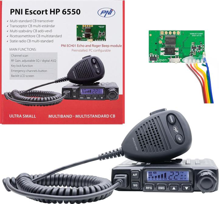 Image du produit PNI Escort HP 6550 Radio CB avec ECH01 installé, multistandard, 4 W, AM-FM, 12 V, ASQ, m