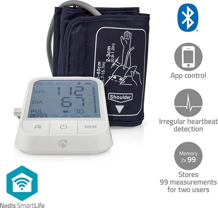 Actual product image Nedis SmartLife Blood Pressure Monitor | Arm | Bluetooth | LCD Display | 22 - 42 cm | Display of (Blood pressure monitor upper arm)