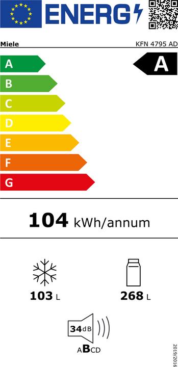 Label énergétique Miele Réfrigérateur / Congélateur KFN 4795 AD acier inoxydable CleanSteel (371 l)