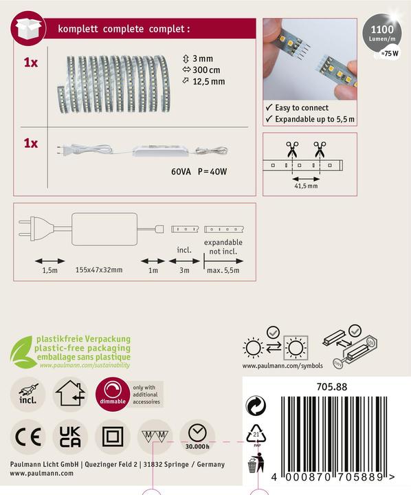 Actual product image Paulmann MaxLED 1000 Stripe Set (Warm white, 300 cm, Indoor)