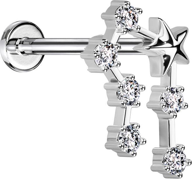 Image du produit Star Piercing Micro Labret femelle argent signe astrologique du Cancer avec cristaux (Acier chirurgical 316L, Laiton)
