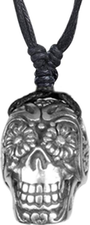 Actual product image Star Piercing Necklace black pendant silver skull with flowers (Brass)