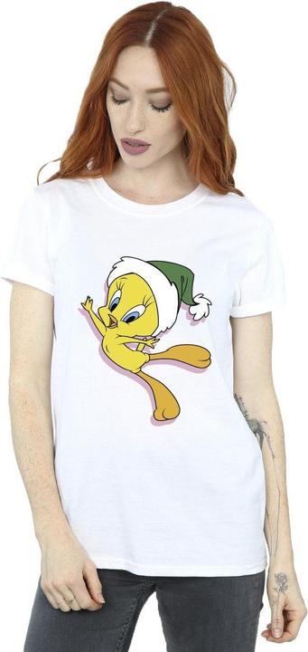 Actual product image Looney Tunes Womens/Ladies Tweety Christmas Hat Cotton Boyfriend T-Shirt (XXL)