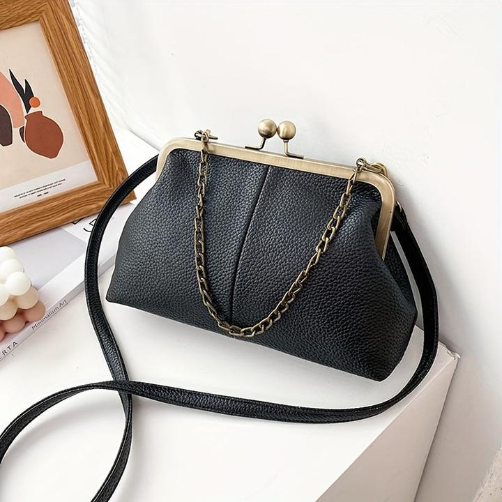 Produktbild Only-Bags.Store Mode Kette Dekor Schulter Crossbody Tasche Vintage Solid Farbe Clip Handtasche