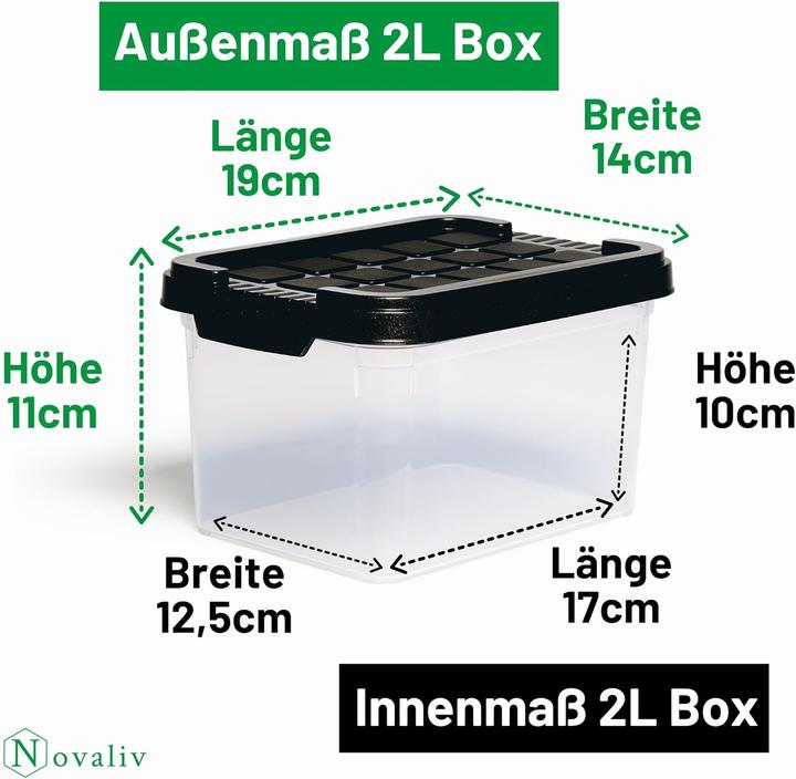 Produktbild Novaliv 4x Aufbewahrungsboxen mit Deckel klein 2 L Anthrazit Nestbar stapelbare Plastikboxen mit Cli (2 l)