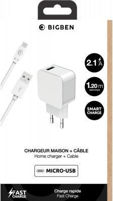 Actual product image Bigben Connected CS 2.1A USB A+Cable A/mUSB 1.2m white (12 W)
