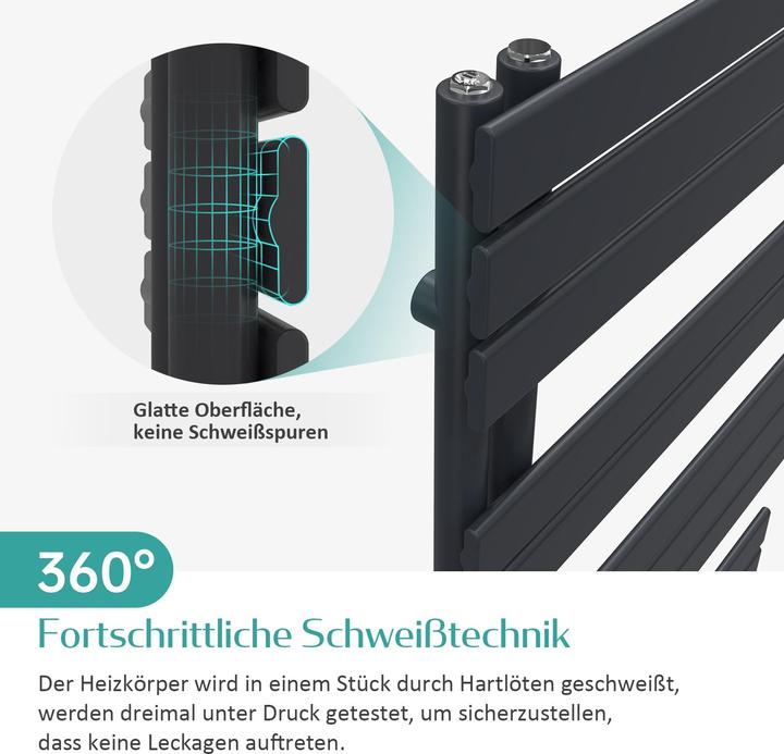 Produktbild Emke Badheizkörper Handtuchhalter Handtuchwärmer 160x50cm Schwarz 794w (794 W)