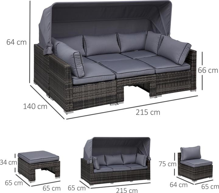 Immagine prodotto Outsunny Set da salotto in polyrattan con tettuccio parasole, cuscini e tavolino