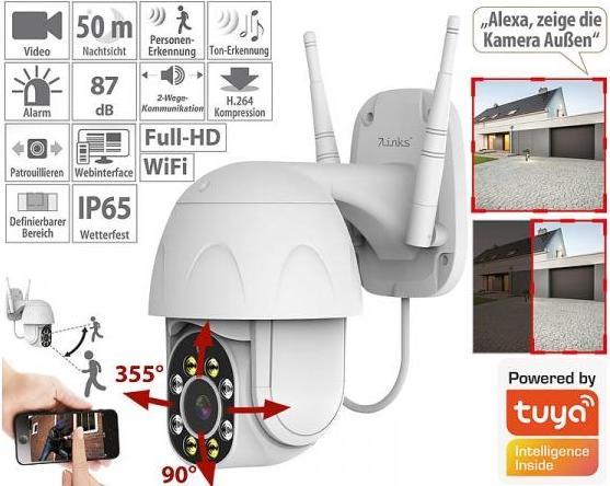 Produktbild 7links Pan-Tilt-Überwachungskamera mit Full-HD, 87-dB-Sirene, Nachtsicht, LAN