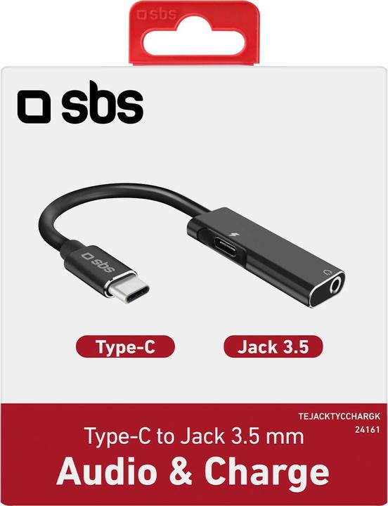 Actual product image SBS USB-C plug to jack socket 3.5 mm with USB-C charging port (3.5mm jack, USB Type C)