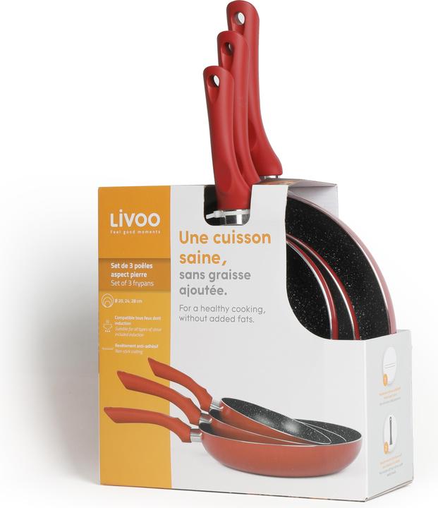 Produktbild Livoo Pfannen set 3 teilig Steinbeschichtung (28 cm, Pfannenset + Topfset, Aluminium)