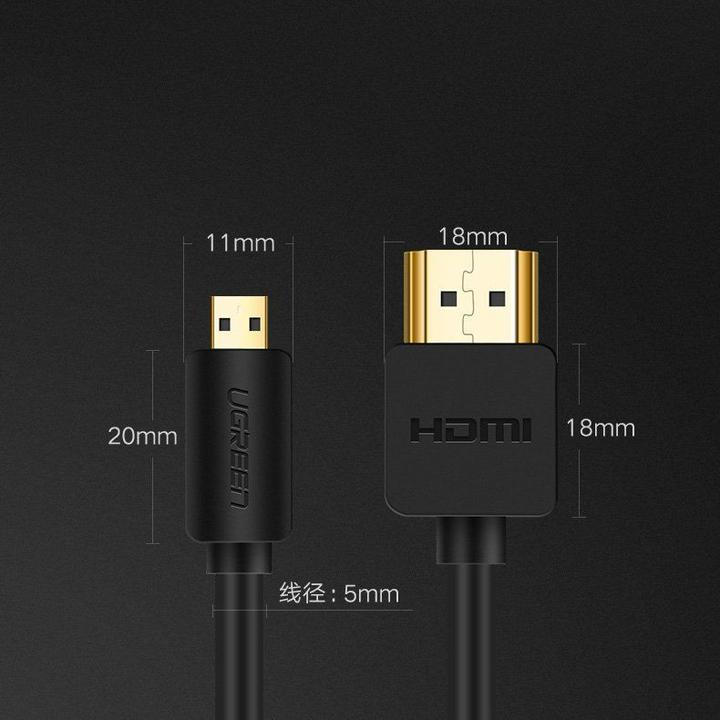 Produktbild Ugreen Micro HDMI auf HDMI 19pin 4K 60Hz 2.0V gold (1 m, HDMI)