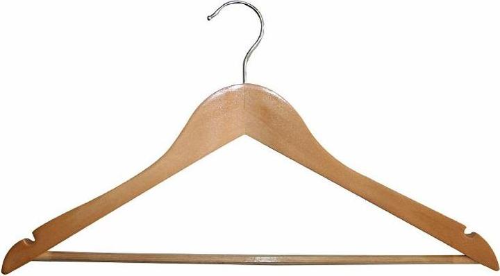 Actual product image ReinigungsBerater Hotel coat hanger made of neutral wood, 50 pieces with rubberised trouser bar and skirt notches (50 x)