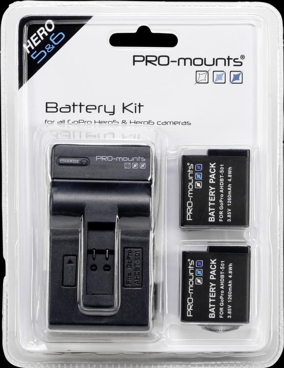 Actual product image PRO-mounts Battery Kit + Charger 1260 mAh for GoPro 5 / 6 (hero 5, Hero 6)