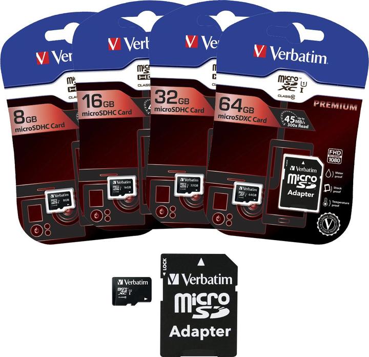 Image du produit Verbatim Carte Micro SDXC de classe 10 (64 Go, microSDXC, U1, UHS-I)